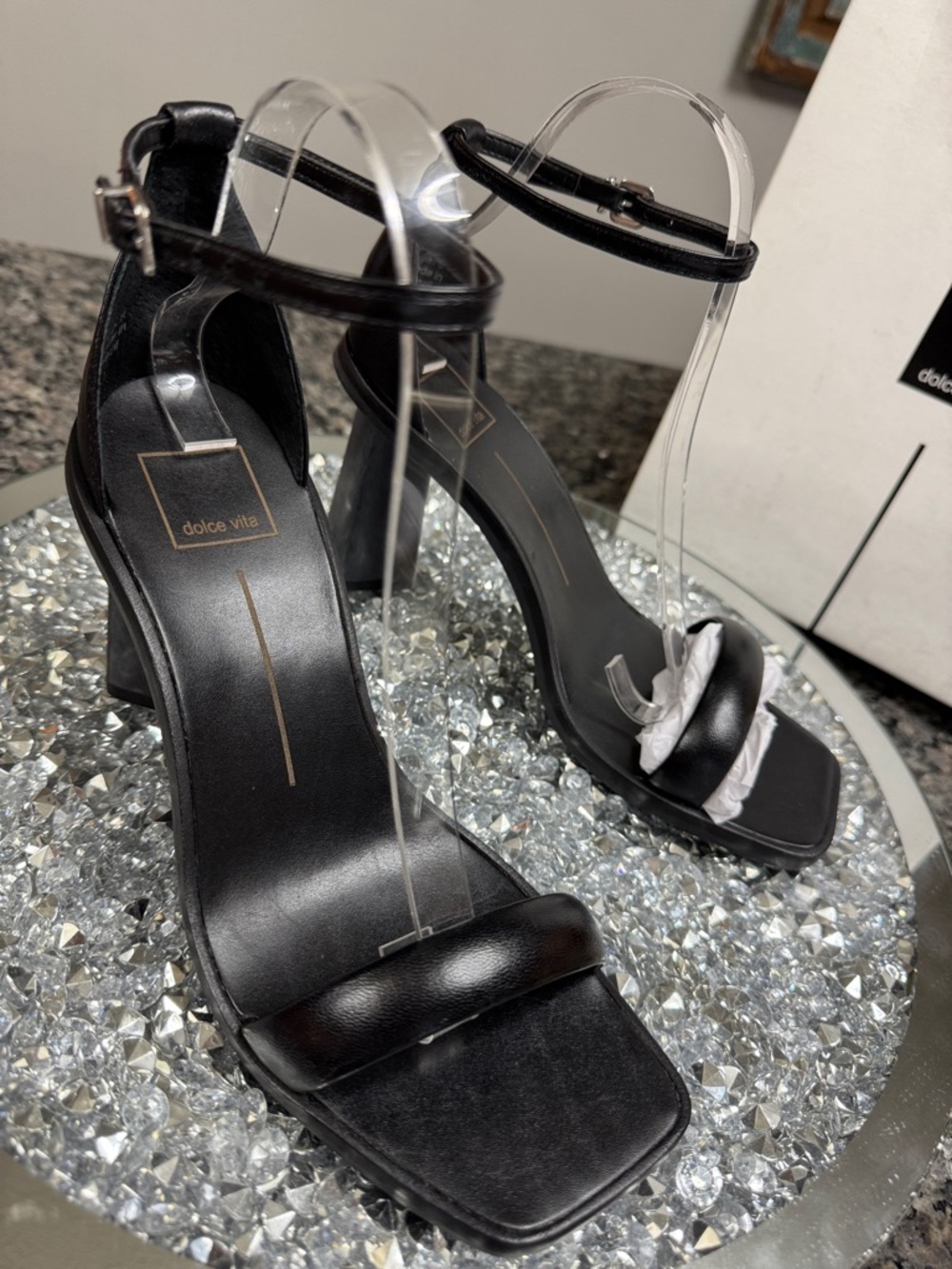 Dolce Vita Black Square-Toe Ankle-Strap Block Heels NEW 8 - Picture 2 of 13